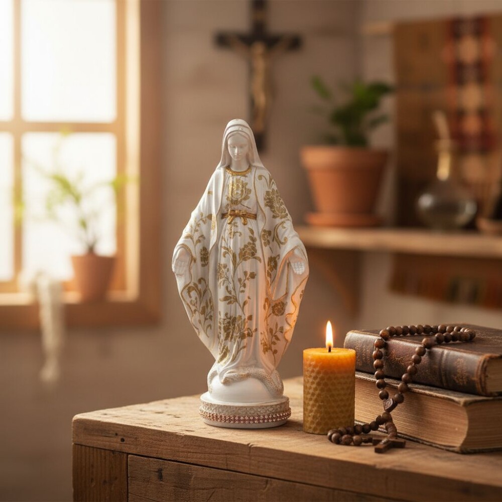 Imagem gesso Nossa Senhora das Graças decorada artesanalmente(de