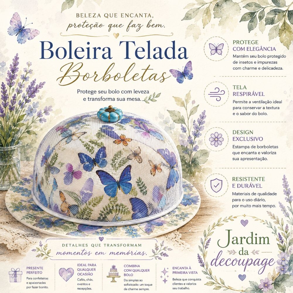Boleira artesanal decorada/Cobre bolo decorado c/decoupage - Prat