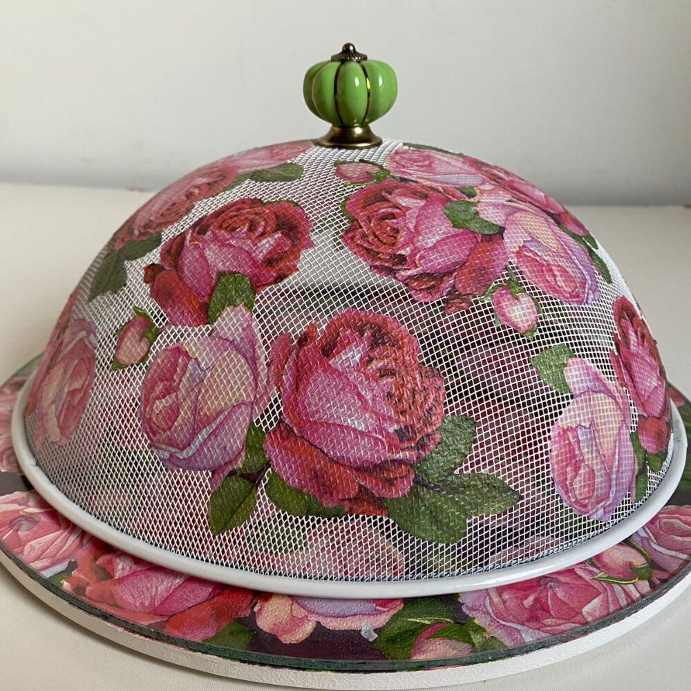 Boleira artesanal decorada/Cobre bolo decorado c/decoupage - Prat