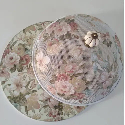 Boleira artesanal decorada/Cobre bolo decorado c/decoupage/Prato