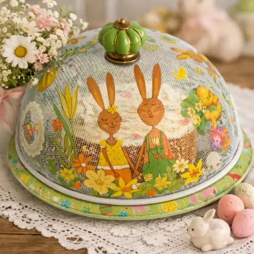 Boleira artesanal decorada/Cobre bolo decorado com decoupage - Pr
