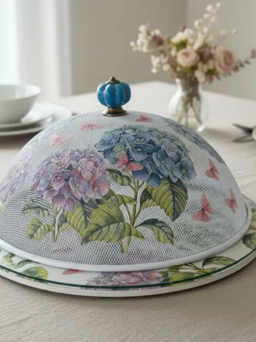 Boleira artesanal decorada/Cobre bolo decorado c/decoupage/Prato MDF com proteção de vidro fixo