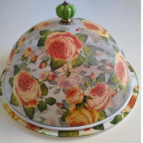 Boleira artesanal decorada/Cobre bolo decorado c/decoupage/Prato MDF com proteção de vidro fixo
