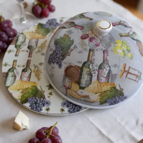 Queijeira artesanal decorada/Prato MDF com proteção de vidro fi