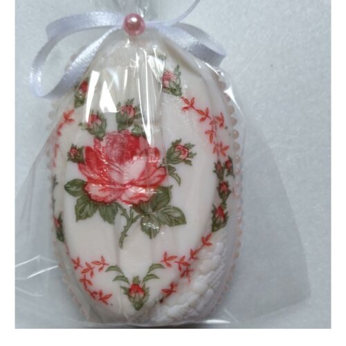 Sabonete Lux decorado com decoupage - Embalagem celofane e caixa papel kraft