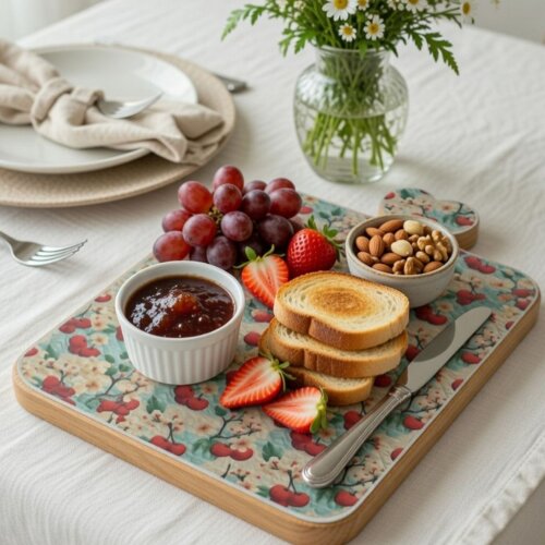 Tábua madeira decorada com decoupage (tecido) - proteção de vi