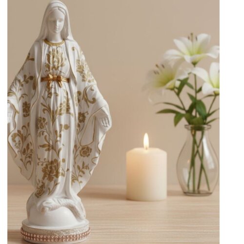 Imagem gesso Nossa Senhora das Graças decorada artesanalmente(decoupage) -   24 cm.