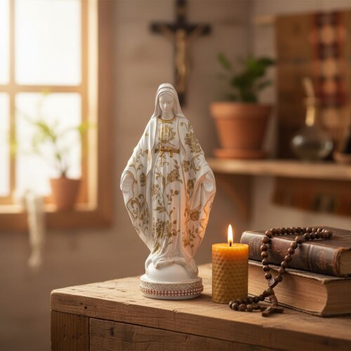 Imagem gesso Nossa Senhora das Graças decorada artesanalmente(de