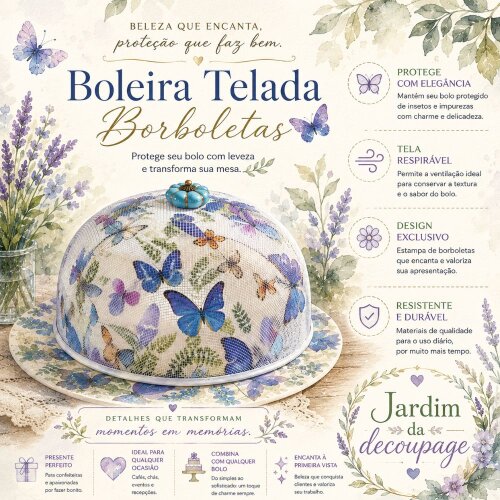 Boleira artesanal decorada/Cobre bolo decorado c/decoupage - Prat