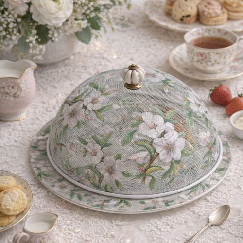 Boleira artesanal decorada/Cobre bolo decorado c/decoupage - Prato MDF com proteção de vidro fixo