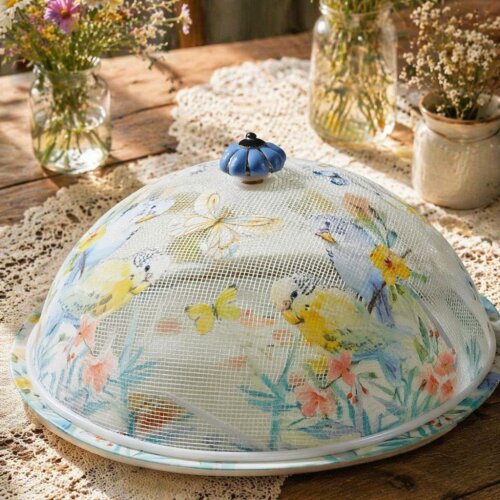 Boleira artesanal decorada/Cobre bolo decorado c/decoupage - Prato MDF com proteção de vidro fixo