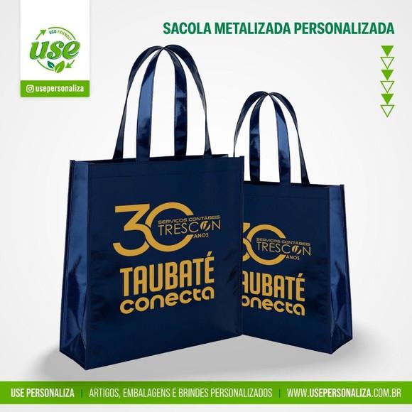 Sacolas Metalizadas 25x35x6cm Personalizadas com Lateral