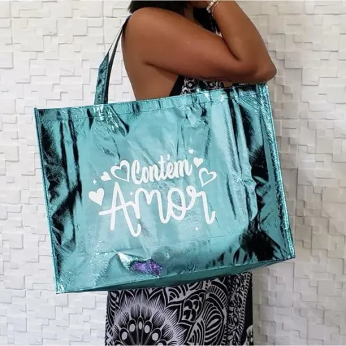 Sacolas Metalizadas 30x35x6cm Personalizadas com Lateral