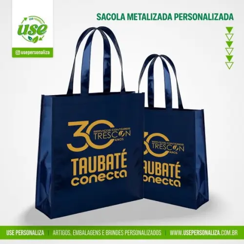 Sacolas Metalizadas 30x40x6cm Personalizadas com Lateral