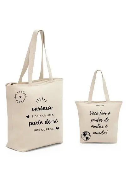 Sacolas em Algodão Cru 35x40 cm Personalizadas e Zíper