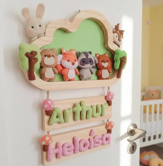 Enfeite Quadrinho Porta de Maternidade - Floresta Gêmeos