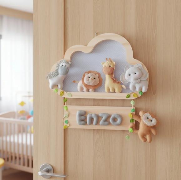 Enfeite Quadrinho Porta de Maternidade - Safari Cinza Bebê