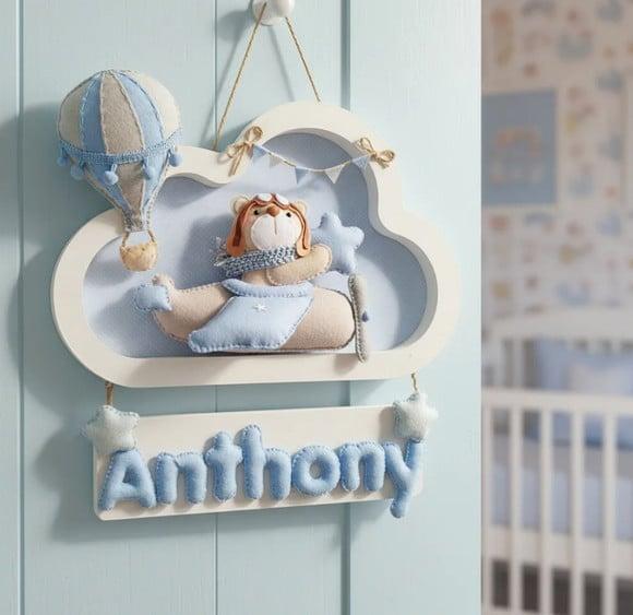 Enfeite Quadrinho Porta de Maternidade - Urso Aviador Branco