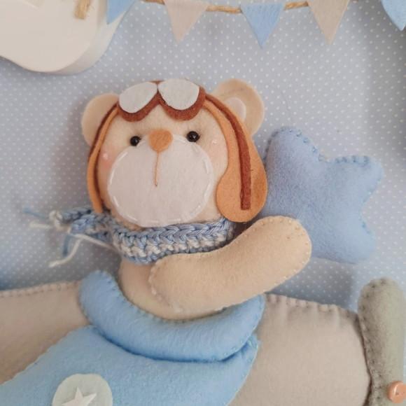 Enfeite Quadrinho Porta de Maternidade - Urso Aviador Branco