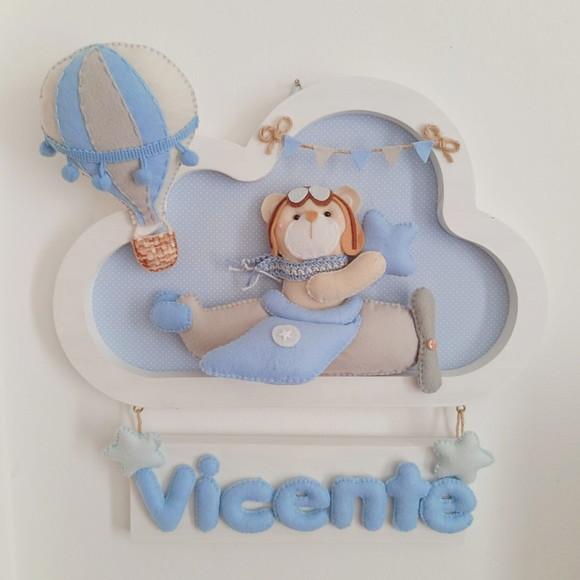Enfeite Quadrinho Porta de Maternidade - Urso Aviador Branco