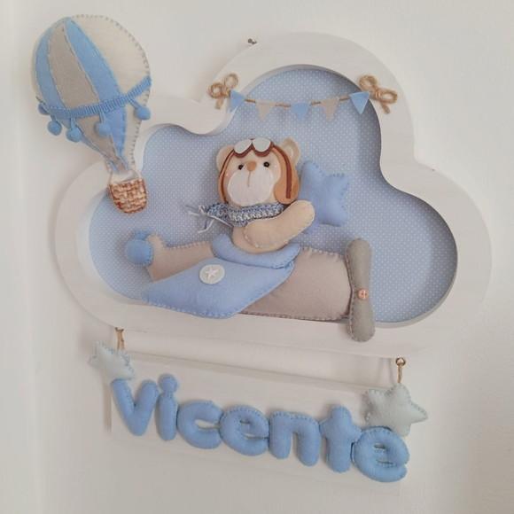 Enfeite Quadrinho Porta de Maternidade - Urso Aviador Branco