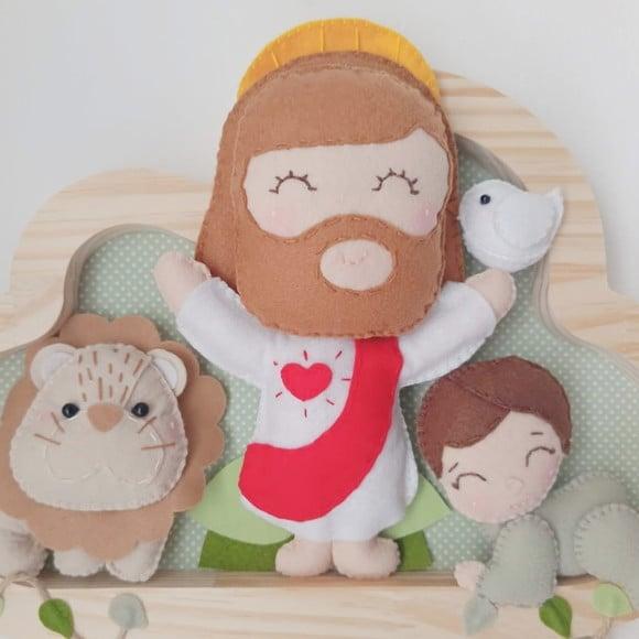 Enfeite Quadrinho Porta Maternidade - Jesus, Davi e o Leão