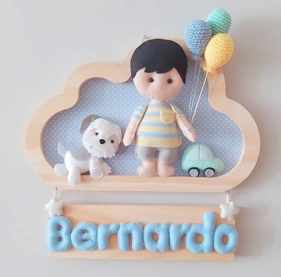 Enfeite Quadrinho Porta Maternidade - Menino e Cachorrinho