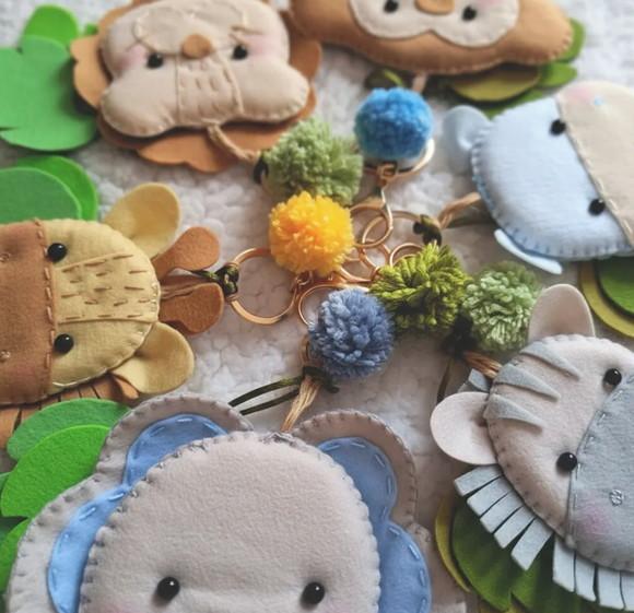 Kit 10 Chaveiros Safari Feltro Lembrancinha Maternidade