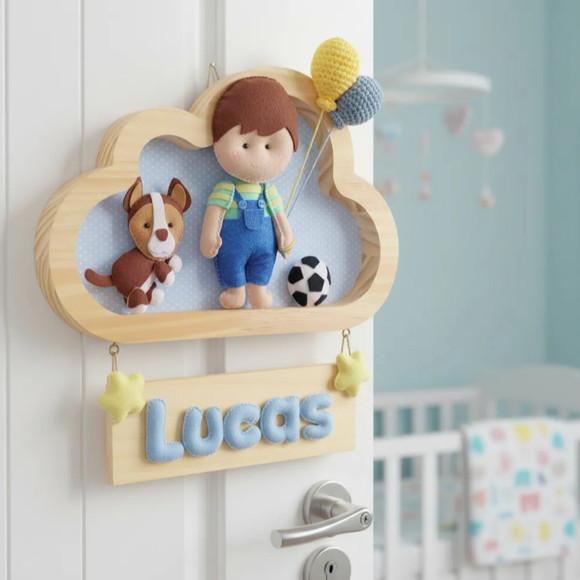 Porta de Maternidade - Menininho e Cachorrinho Futebol
