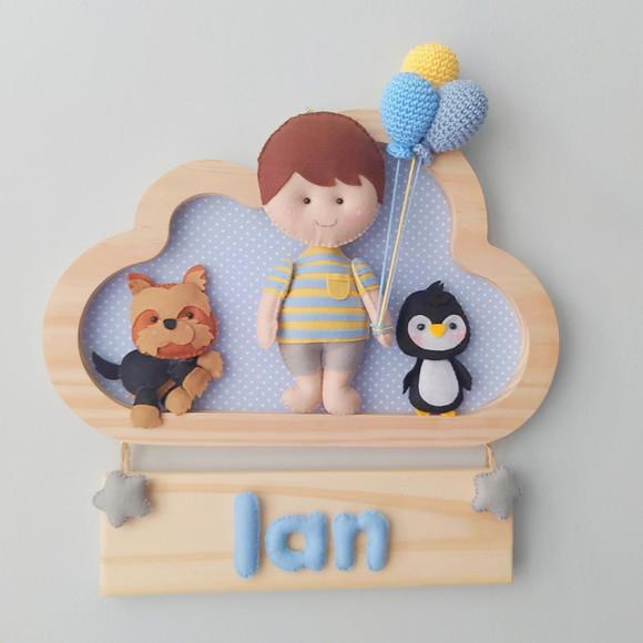 Porta de Maternidade - Menininho, Pinguim e Cachorrinho