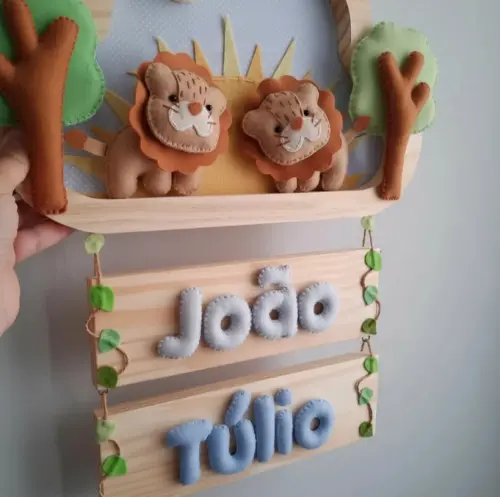 Enfeite Quadrinho Porta de Maternidade - Leões Gêmeos