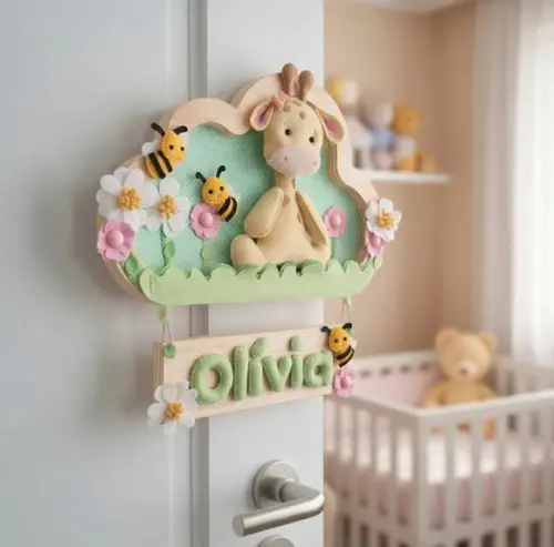 Enfeite de Porta de Maternidade - Girafinha e Abelhinhas