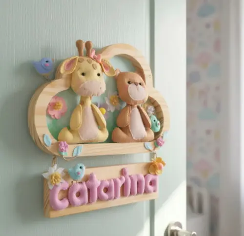Enfeite de Porta de Maternidade - Girafinha e Ursinho