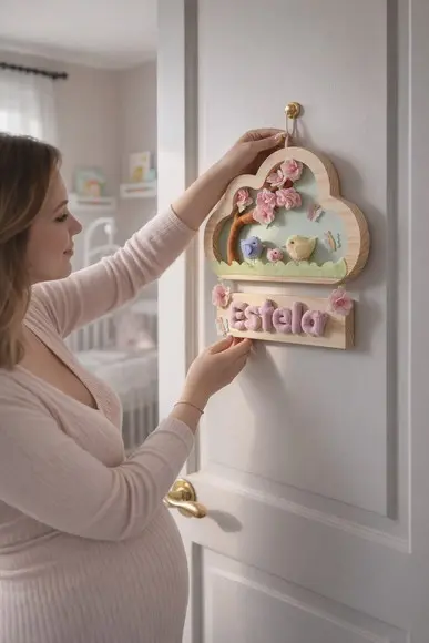 Enfeite de Porta de Maternidade - Passarinhos com Cerejeira