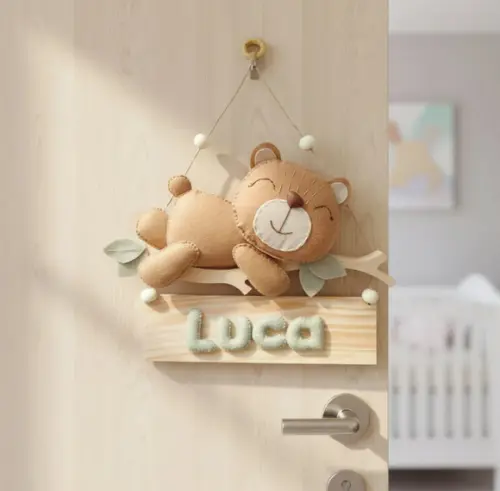 Enfeite Porta Maternidade Ursinho Galho Personalizado