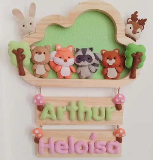 Enfeite Quadrinho Porta de Maternidade - Floresta Gêmeos