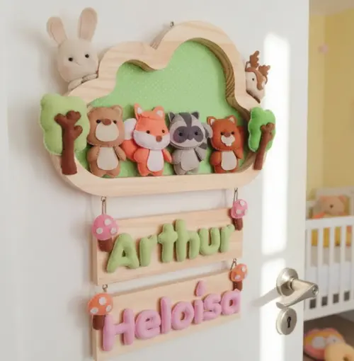 Enfeite Quadrinho Porta de Maternidade - Floresta Gêmeos