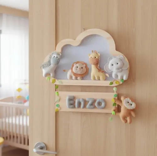 Enfeite Quadrinho Porta de Maternidade - Safari Cinza Bebê