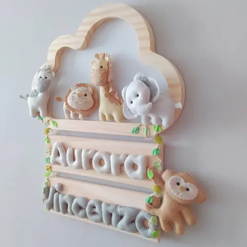 Enfeite Quadrinho Porta de Maternidade - Safari Cinza Gêmeos