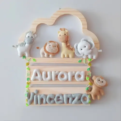 Enfeite Quadrinho Porta de Maternidade - Safari Cinza Gêmeos