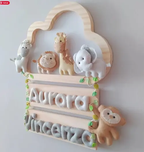 Enfeite Quadrinho Porta de Maternidade - Safari Cinza Gêmeos