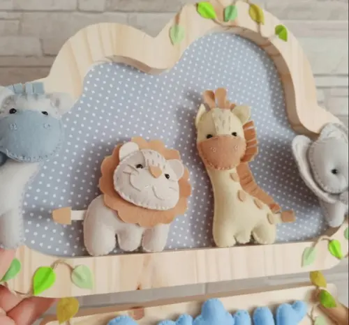 Enfeite Quadrinho Porta de Maternidade - Safari Cinza Gêmeos