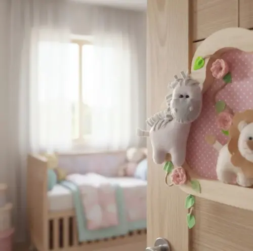 Enfeite Quadrinho Porta de Maternidade - Safari Salmão Bebê