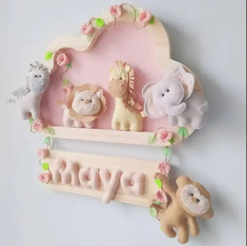 Enfeite Quadrinho Porta de Maternidade - Safari Salmão Bebê