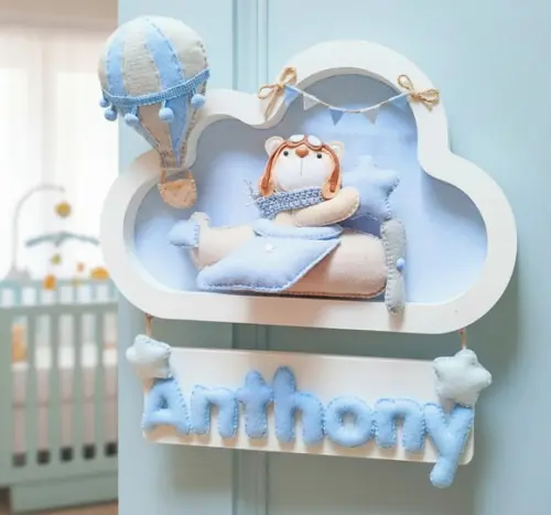 Enfeite Quadrinho Porta de Maternidade - Urso Aviador Branco