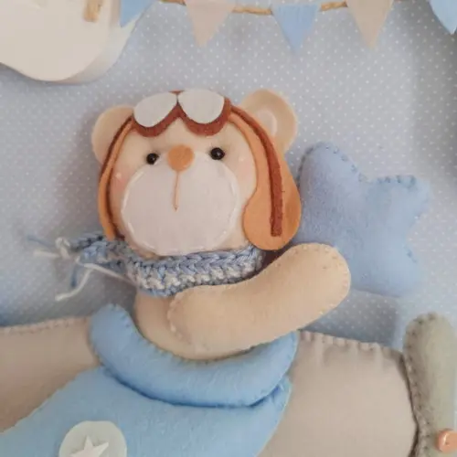 Enfeite Quadrinho Porta de Maternidade - Urso Aviador Branco