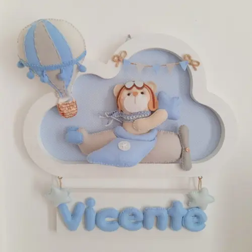 Enfeite Quadrinho Porta de Maternidade - Urso Aviador Branco