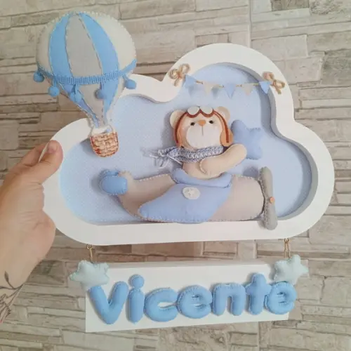 Enfeite Quadrinho Porta de Maternidade - Urso Aviador Branco