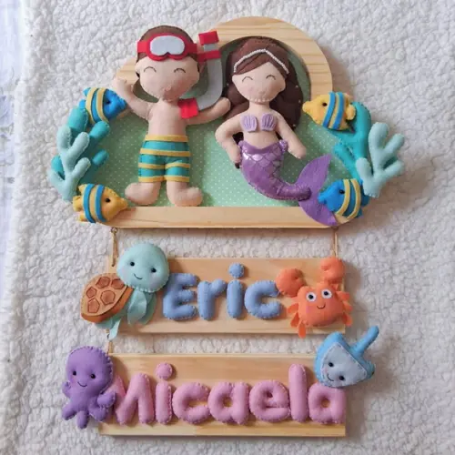 Enfeite Quadrinho Porta Maternidade - Fundo do Mar Gêmeos