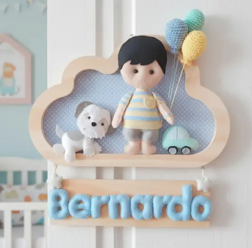 Enfeite Quadrinho Porta Maternidade - Menino e Cachorrinho
